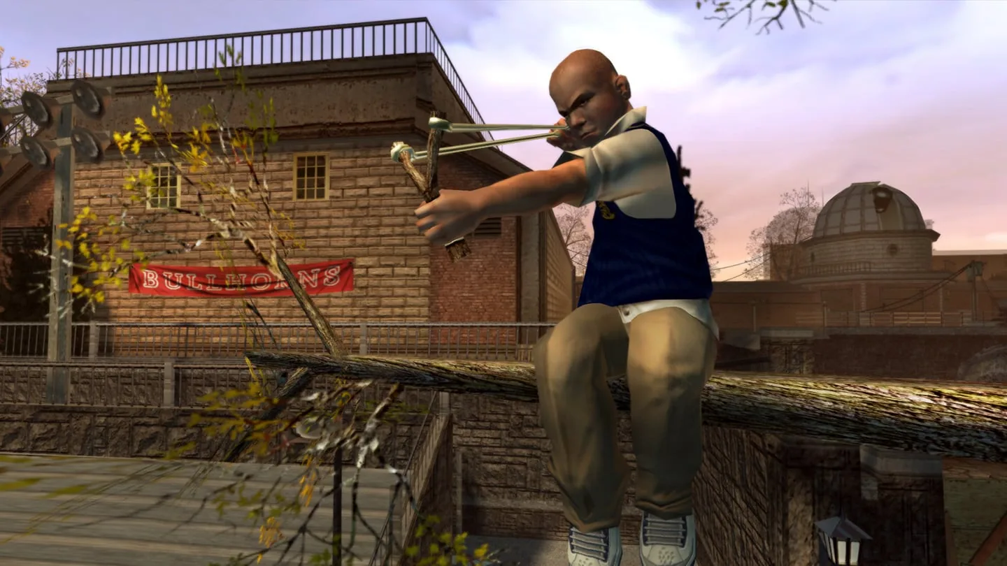 Jimmy Hopkins with his slingshot at Bullworth Academy