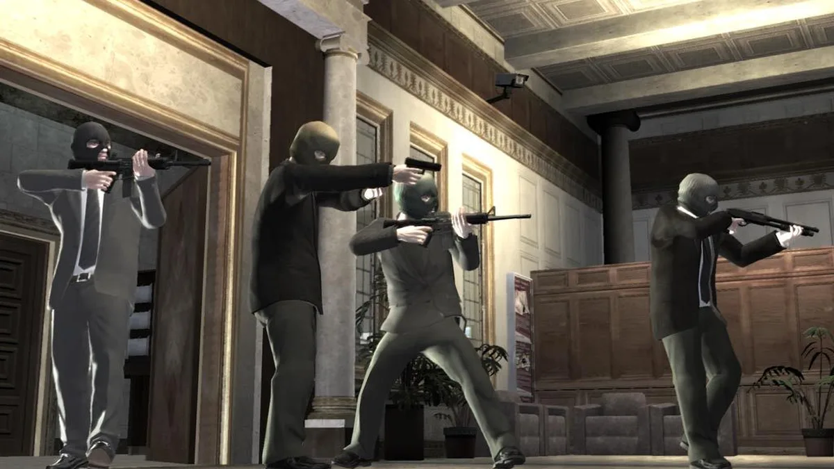 Masked robbers inside a bank in GTA IV