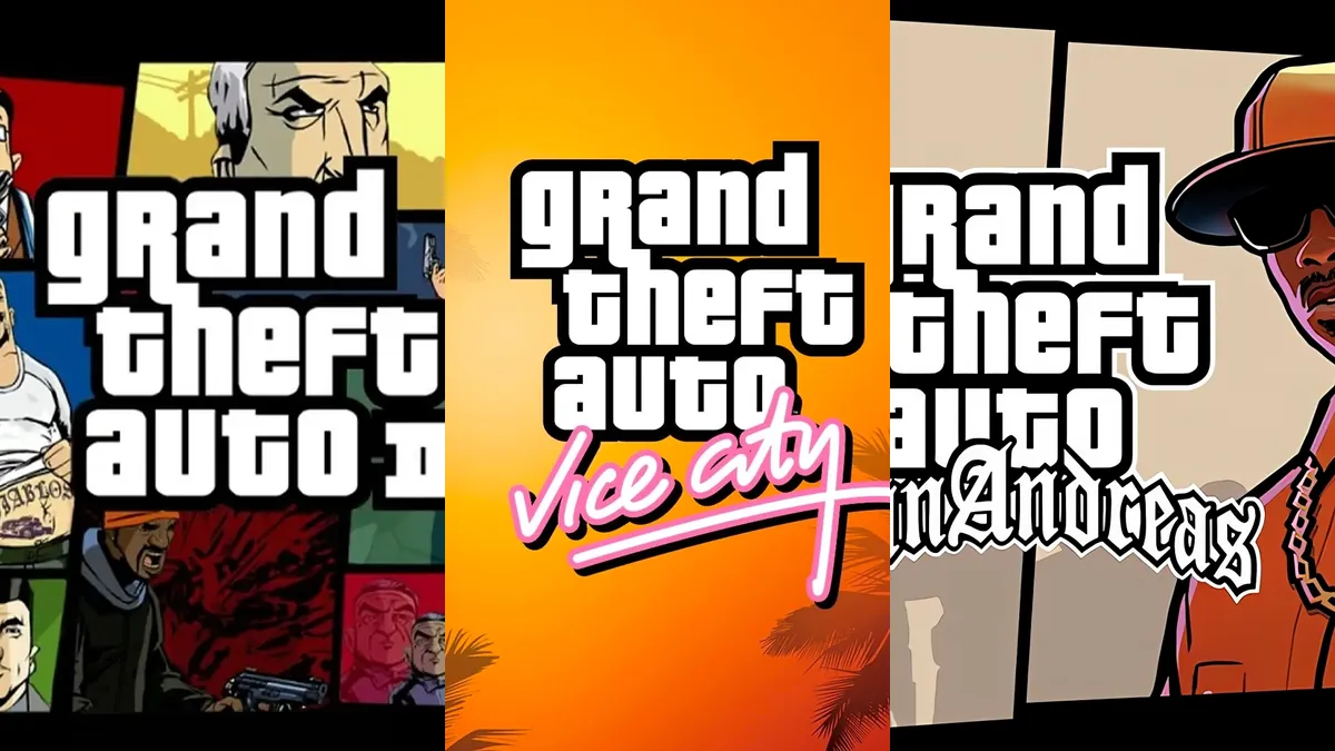 The original GTA III, Vice City and San Andreas PC covers side by side