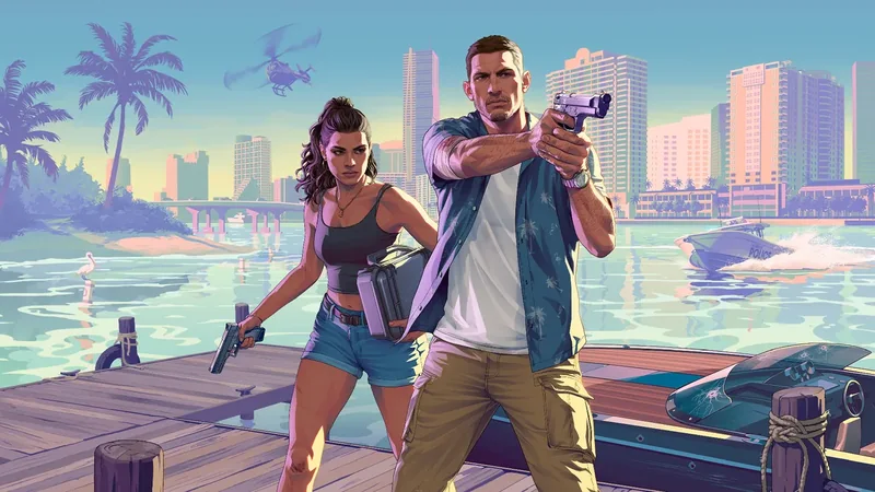 GTA 6 official artwork, Jason and Lucia in Vice City