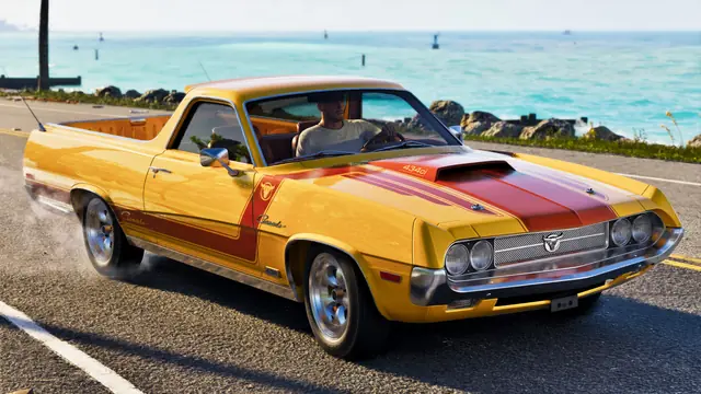 A yellow Vapid Ganado with the Retro Build modkit from the GTA 6 Ultimate Edition