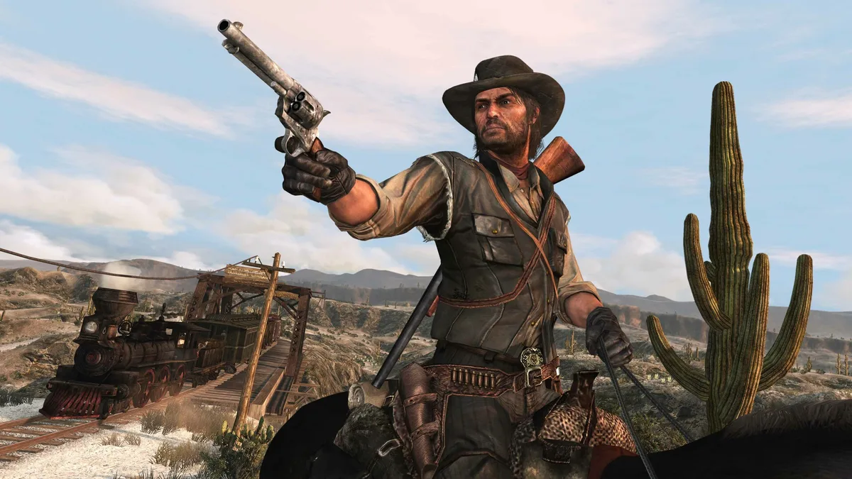 John Marston with his revolver in Red Dead Redemption